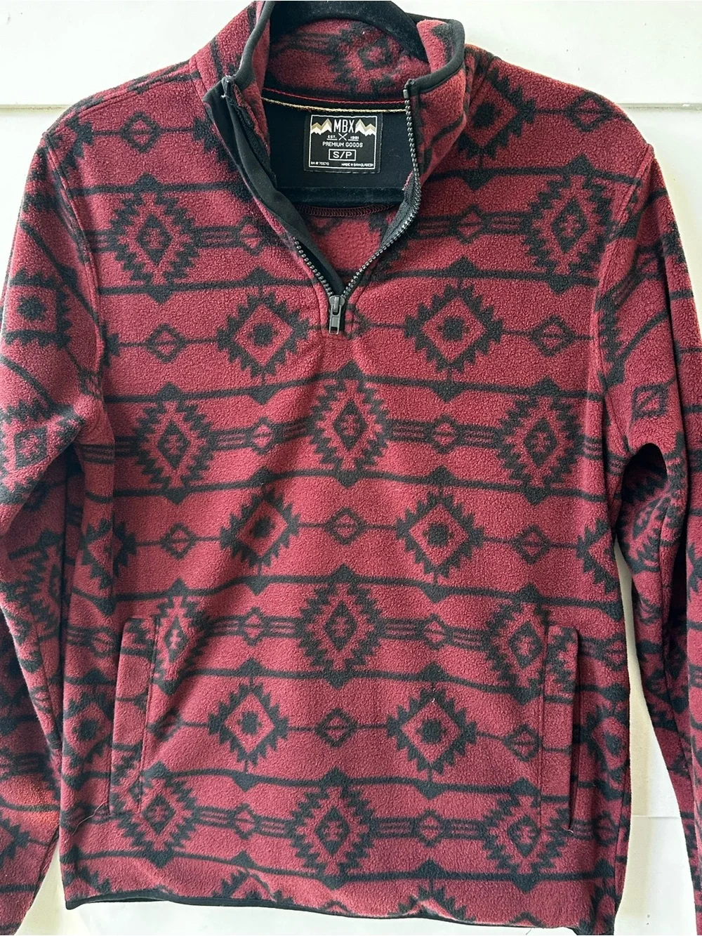 MBX Men's Burgundy Aztec Half-Zip Fleece Pullover